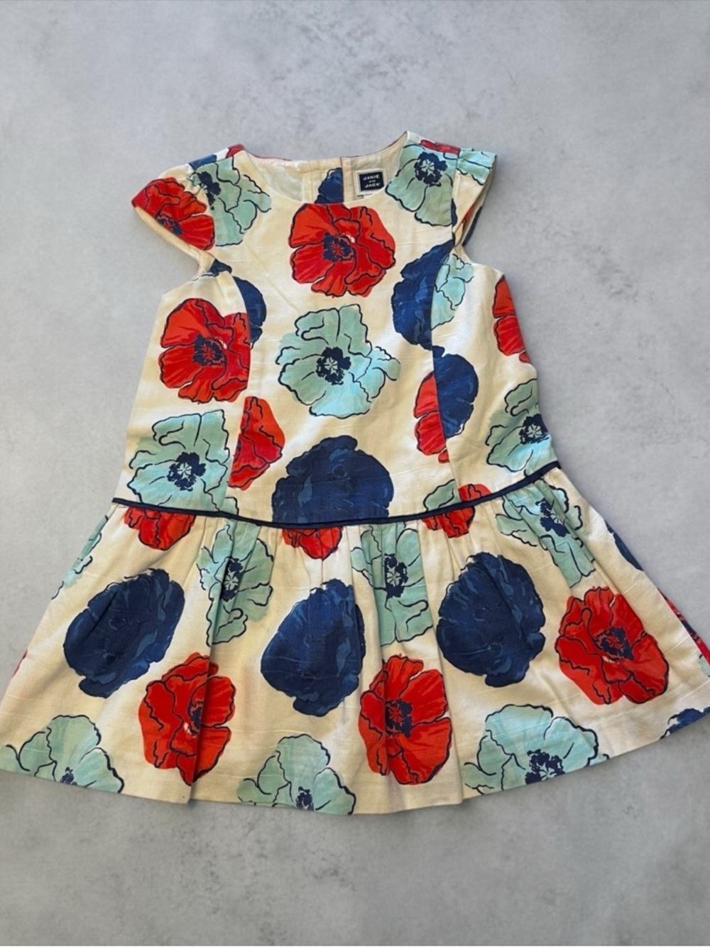 Janie and Jack Cream Dress with Red, Navy & Mint Floral Print